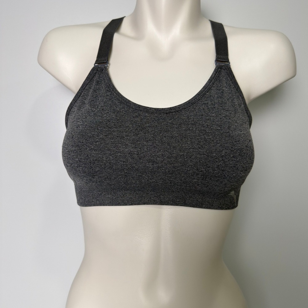 Puma Womens Seamless Racerback Sports Bra Charcoal Gray Heather Size Medium
